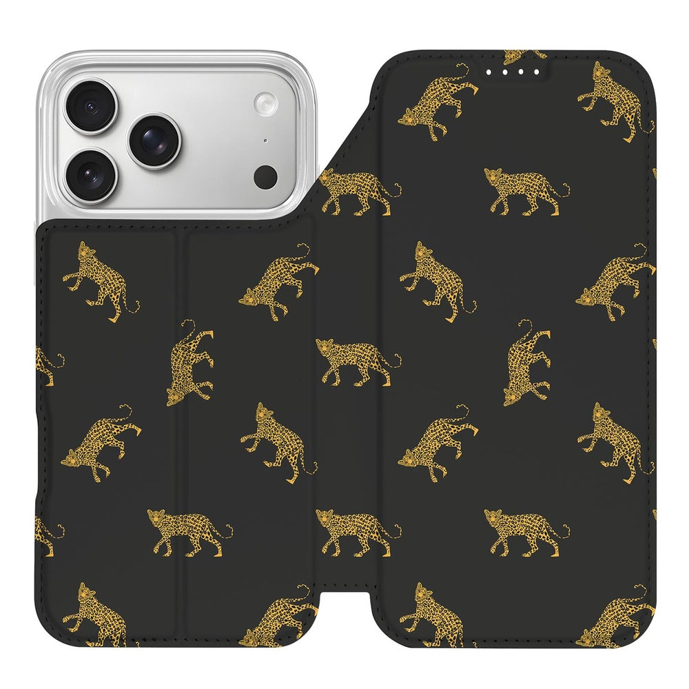 Book Case Apple iPhone 18 Pro Max Leopards book case zwart goud luipaardprints design