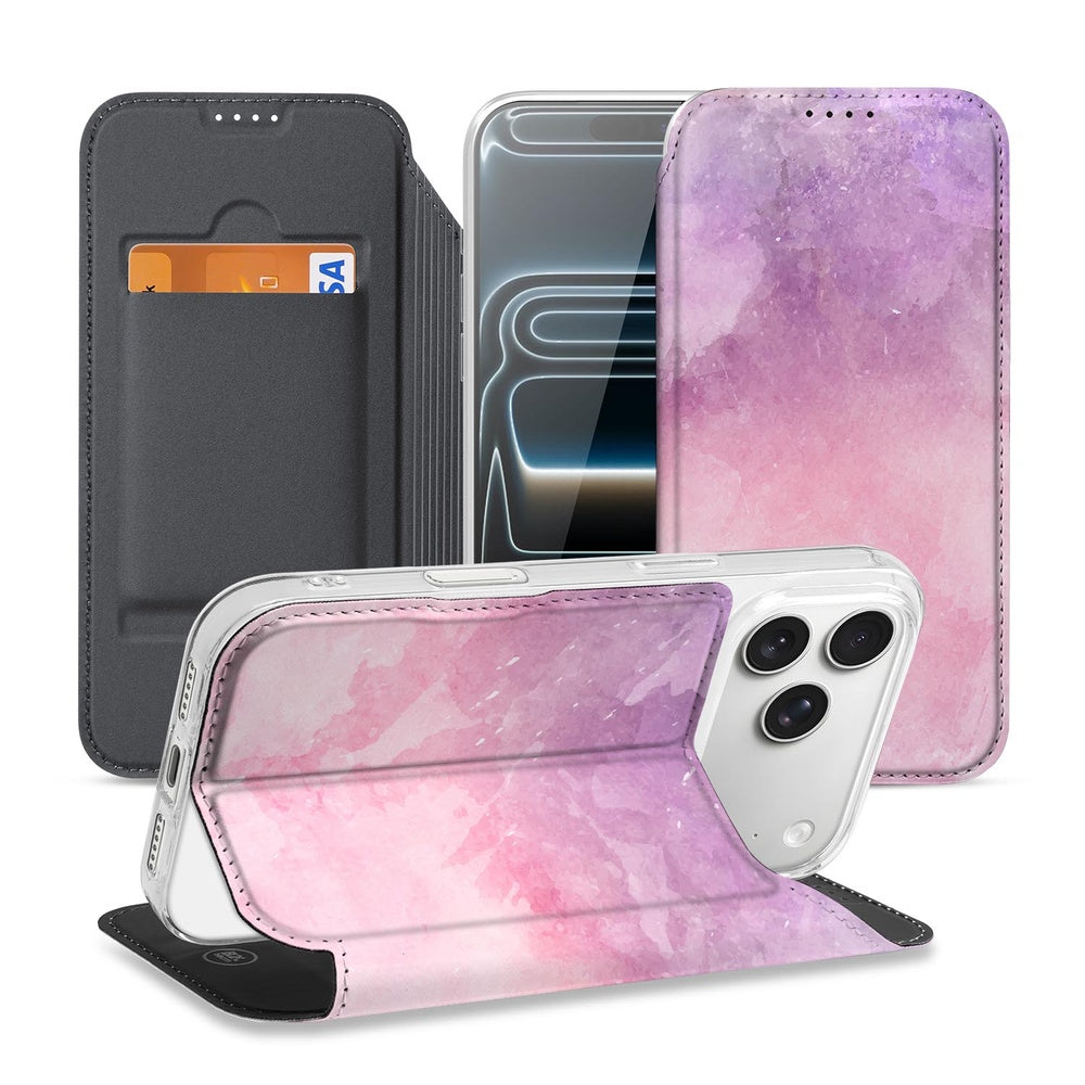 Telefoonhoesje Apple iPhone 18 Pro Max Pink Purple Paint boekcase vooraanzicht achteraanzicht