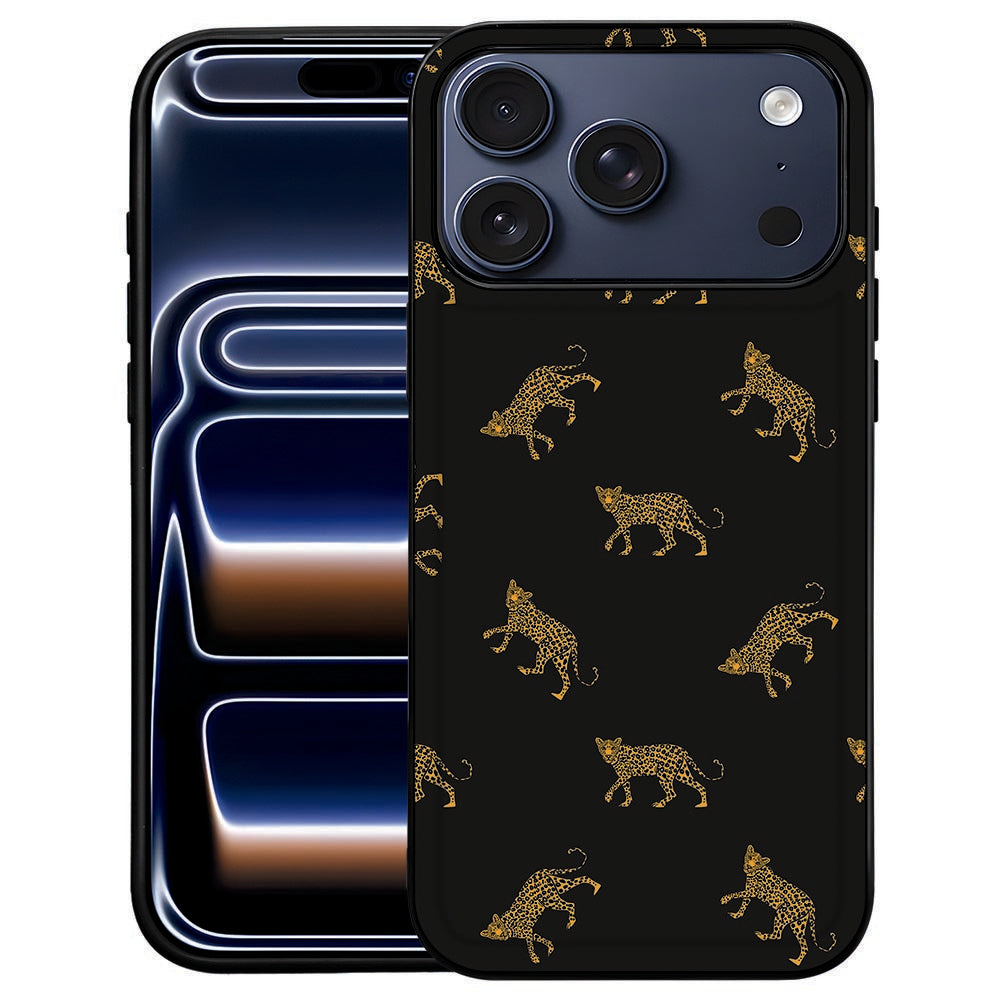 iPhone 18 Pro Max Back Cover Leopards met gouden luipaardvlekken op zwarte ondergrond