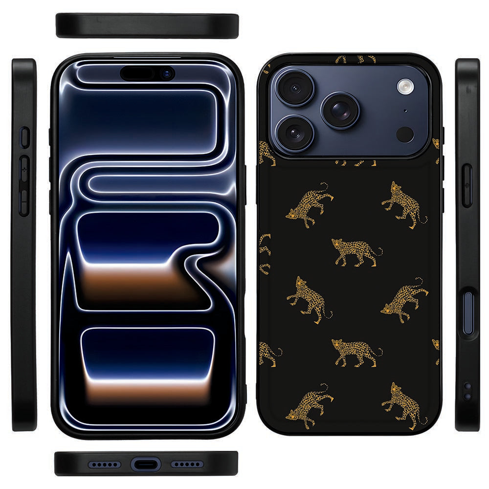 Zijkant van de Leopards back cover voor iPhone 18 Pro Max met uitgespaarde zijknop
