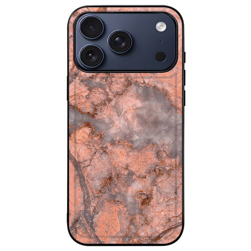 iPhone 18 Pro Max met het Marmer Oranje hoesje om, oranje steenprint in zwart kader