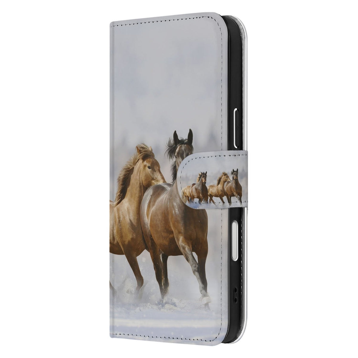 iPhone 18 Pro Max bookcase Paarden vanaf de zijkant, met doorlopende print over de rug