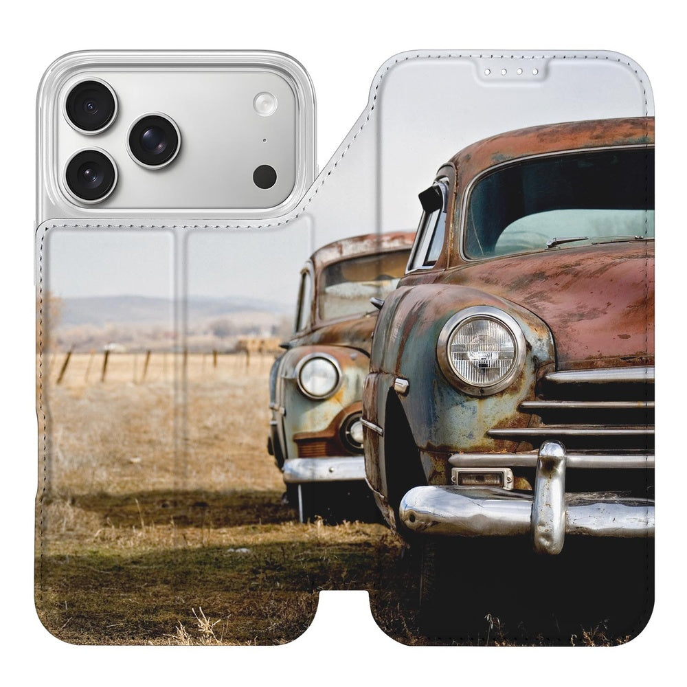 Book Case Apple iPhone 18 Pro Max Vintage Auto open aanzicht vintage auto detail