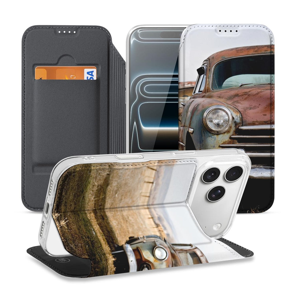 Book Case Apple iPhone 18 Pro Max Vintage Auto open aanzicht achterkant aanzicht