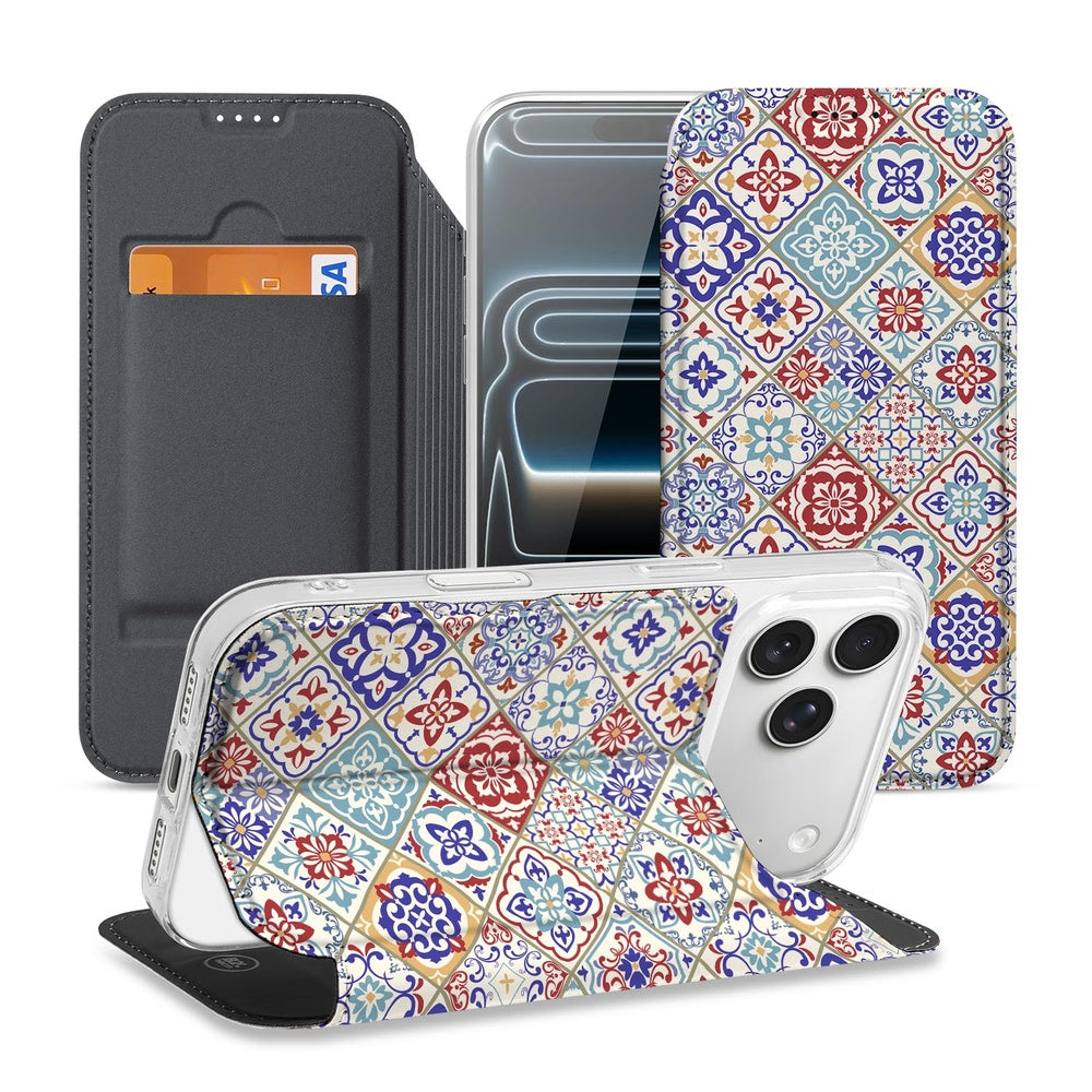 Book Wallet Case Apple iPhone 18 Pro Max Tiles Color design aanzicht