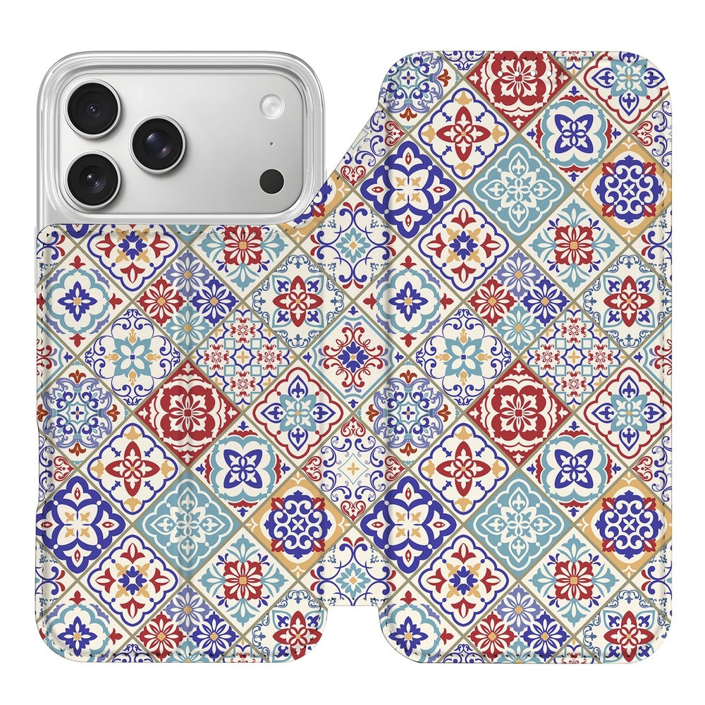 Book Wallet Case Apple iPhone 18 Pro Max Tiles Color kleurrijk patroon design voorkant