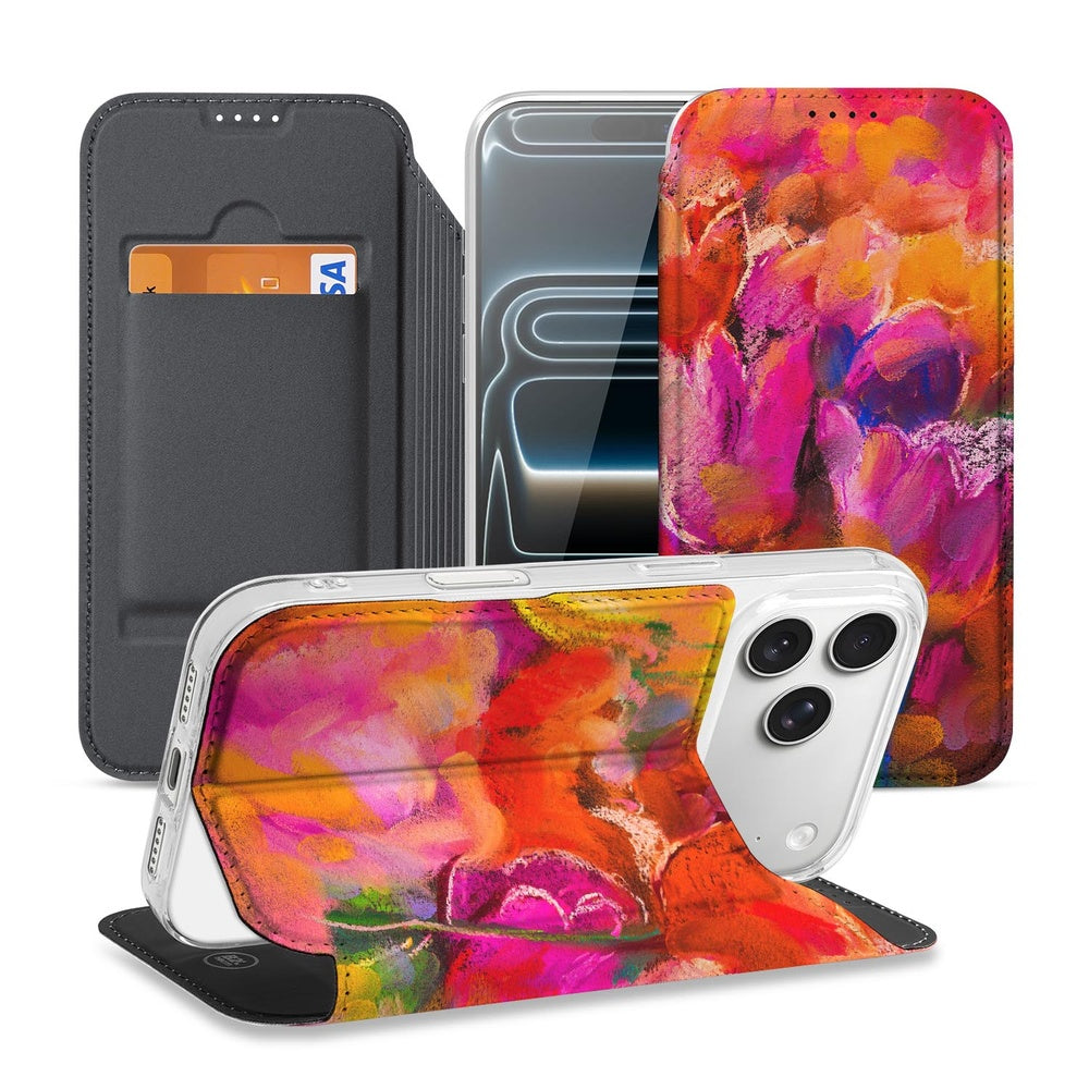Flip Style Cover iPhone 18 Pro Max Tulips flip case bloemen kleurrijk design zijaanzicht