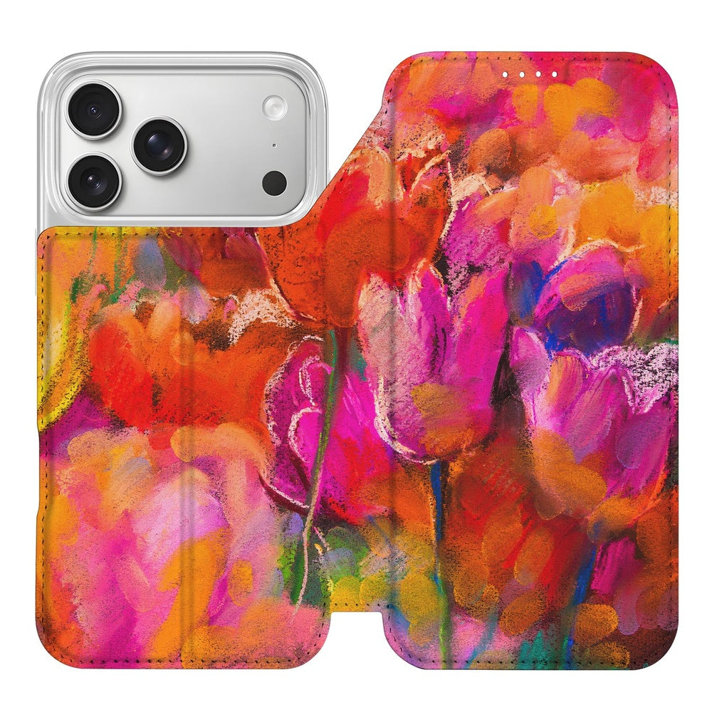 Flip Style Cover iPhone 18 Pro Max Tulips tulpen kunstleer kleurrijk design aanzicht
