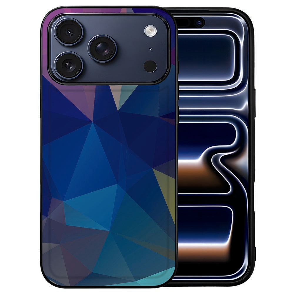 Donkere geometrische print op de achterkant van het iPhone 18 Pro hoesje Polygon Dark