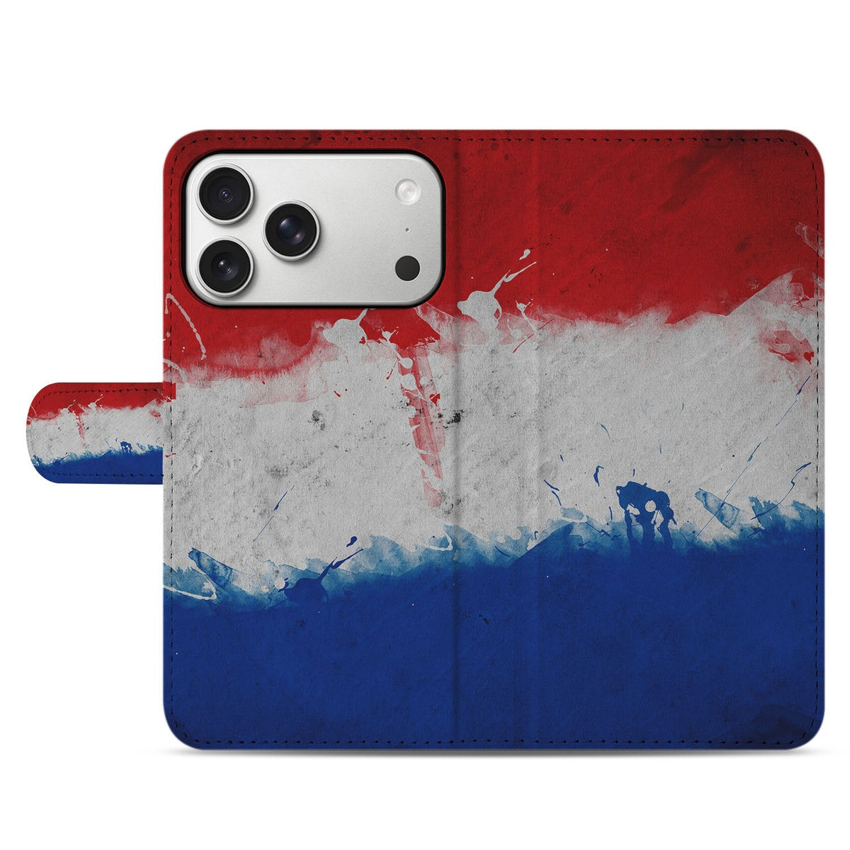Voorkant gesloten van de Nederland bookcase voor iPhone 18 Pro met de driekleur over de flap