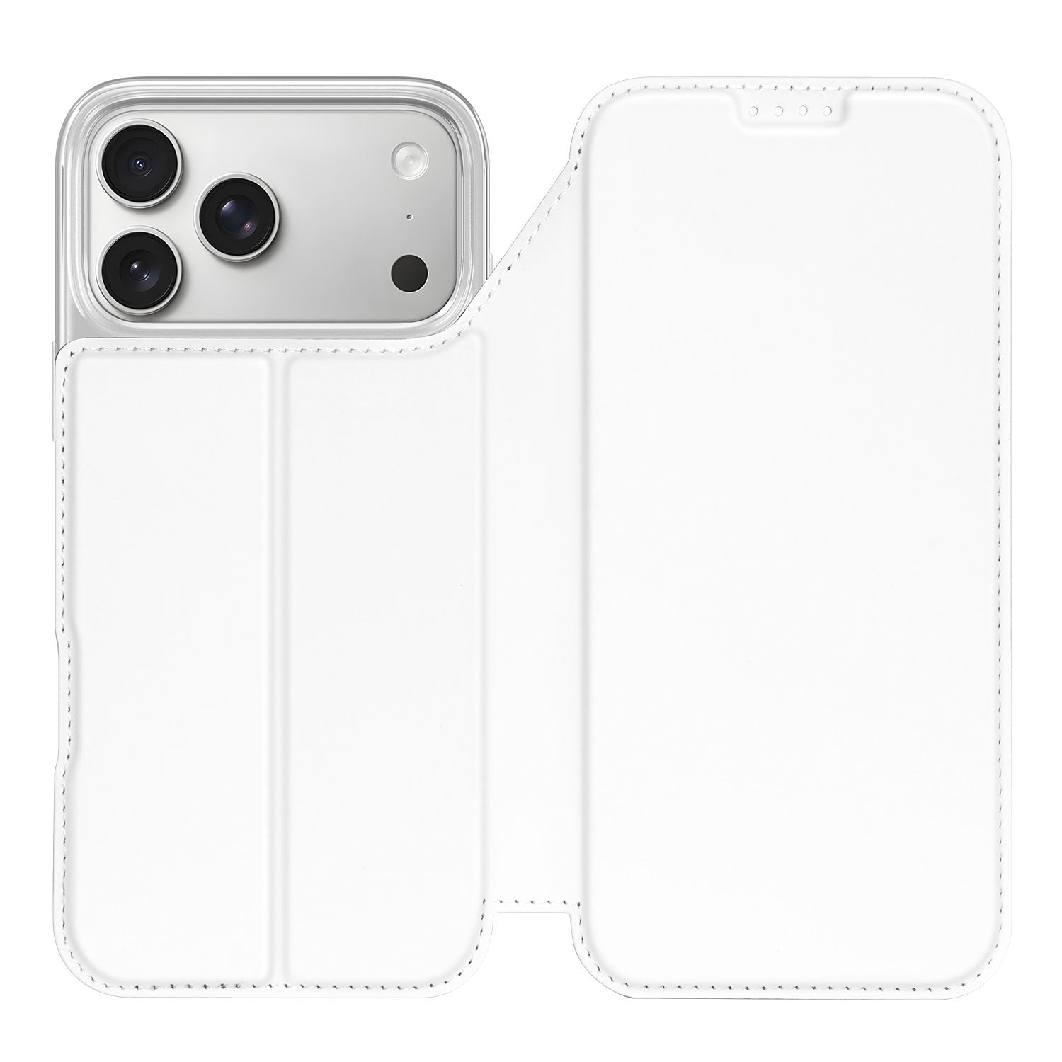 Witte iPhone 18 Pro bookcase voorflap met camerauitsparing