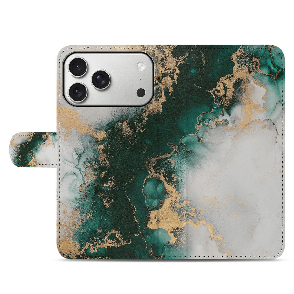Voorkant van het dichte Marmer Groen wallet hoesje voor iPhone 18 Pro