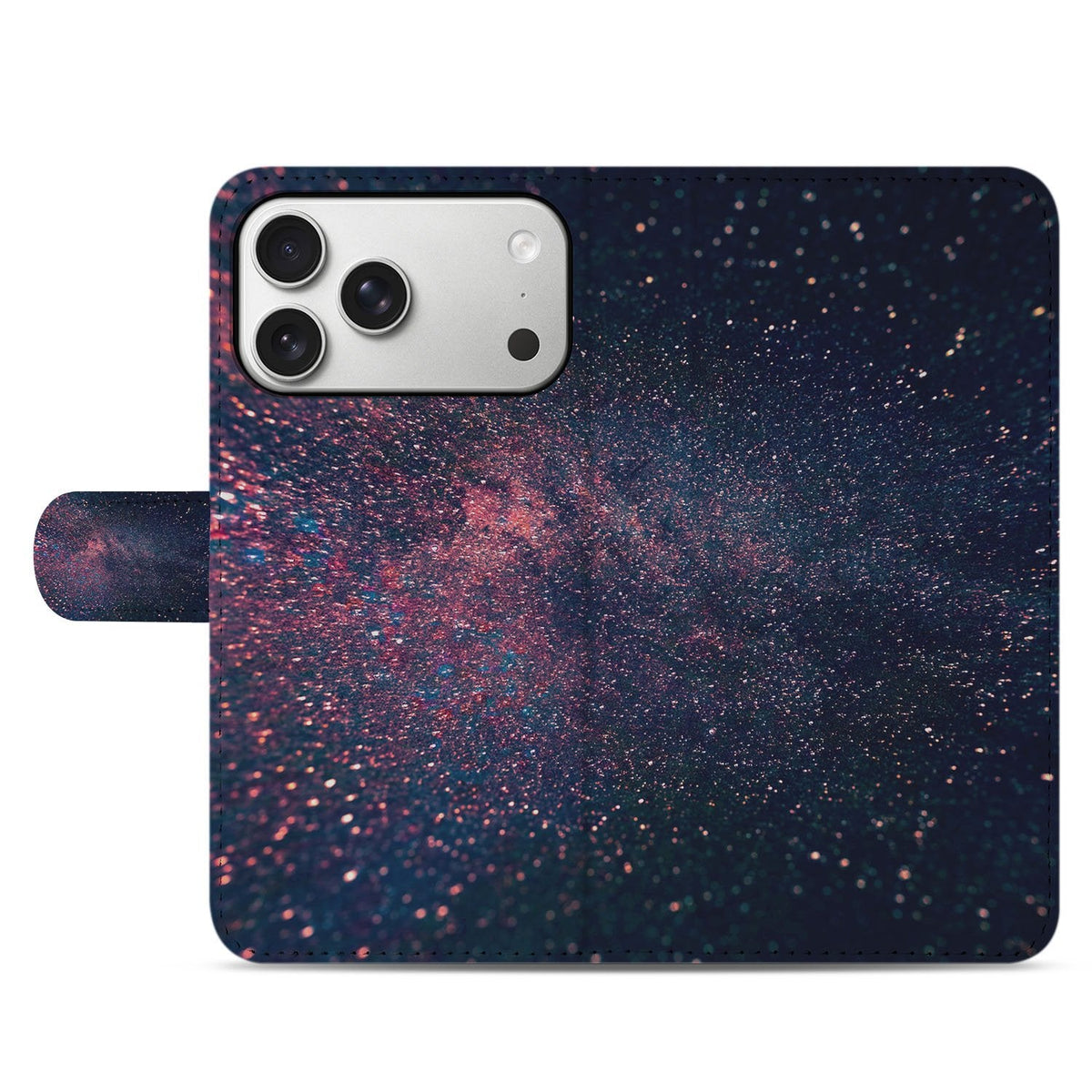 Voorkant gesloten van het Stars wallet hoesje voor de iPhone 18 Pro