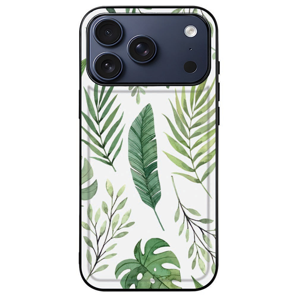 iPhone 18 Pro in de Leaves back cover, bladeren omsloten door de donkere rand