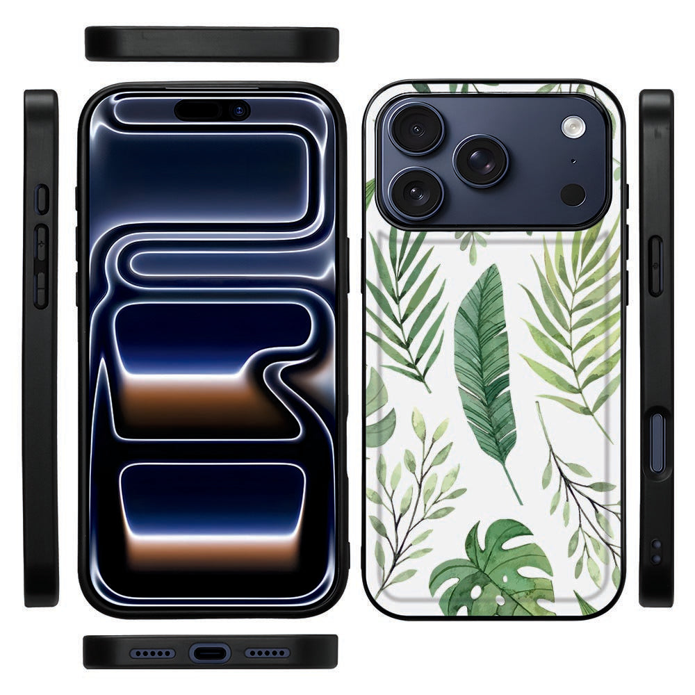 Zijkant van het iPhone 18 Pro hoesje Leaves met de zwarte TPU-rand als kader