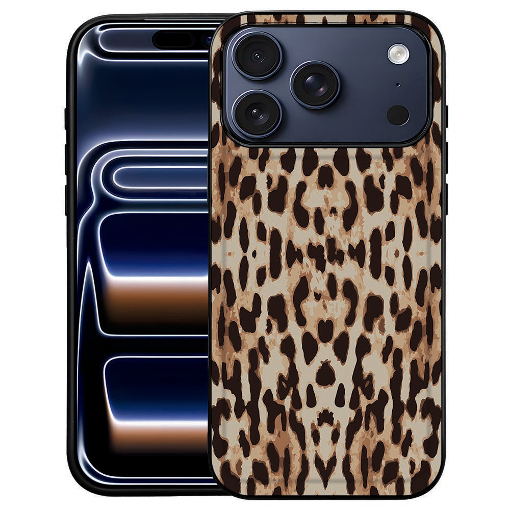 Leopard iPhone 18 Pro Max hoesje met bruine en beige luipaardvlekken op de kunstleren achterkant