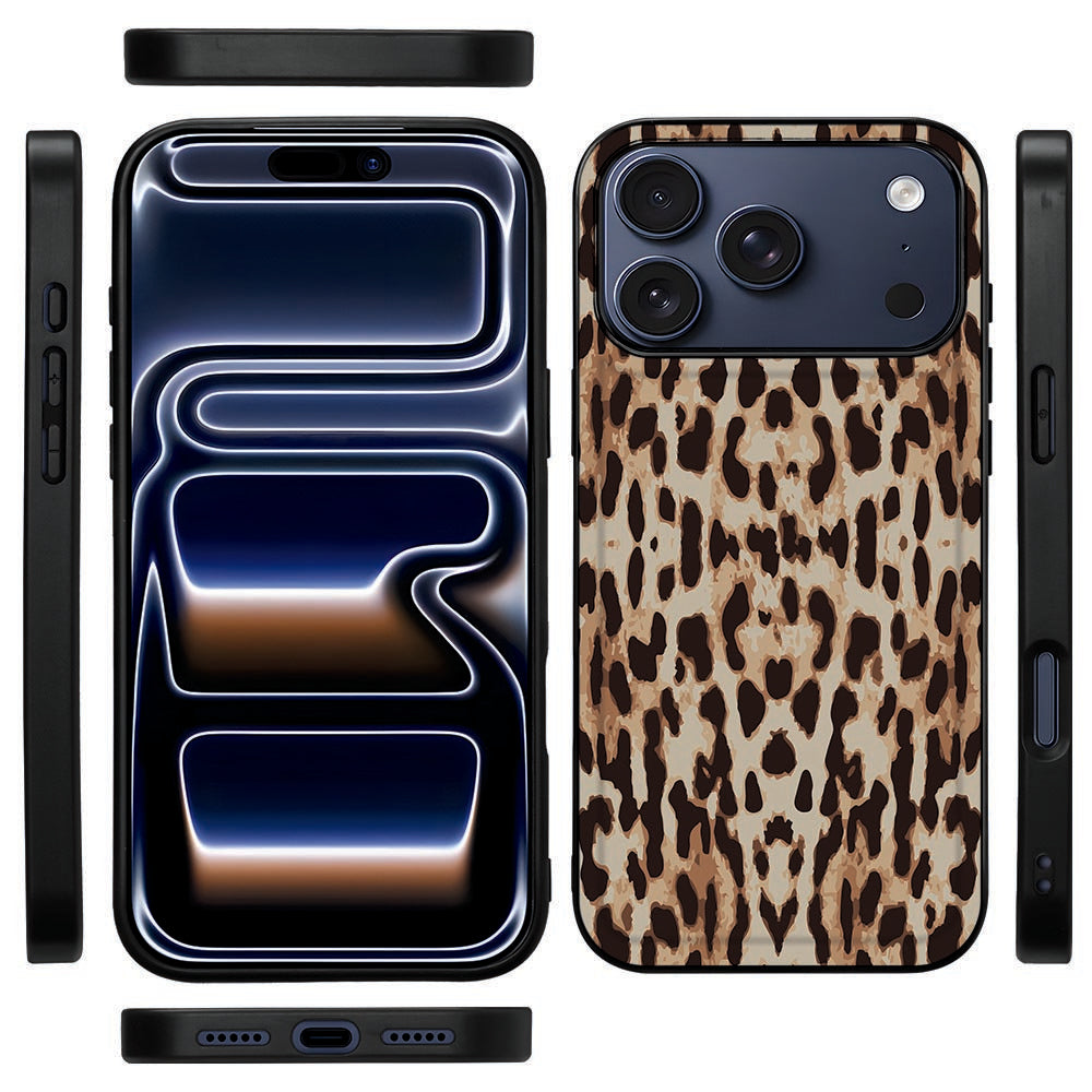 Zijaanzicht van het Leopard hoesje voor iPhone 18 Pro Max met soepele zwarte TPU-rand