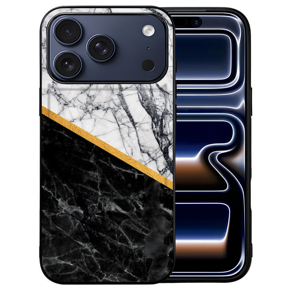 Witte marmerprint met zwarte aders op het iPhone 18 Pro hoesje Marble White Black