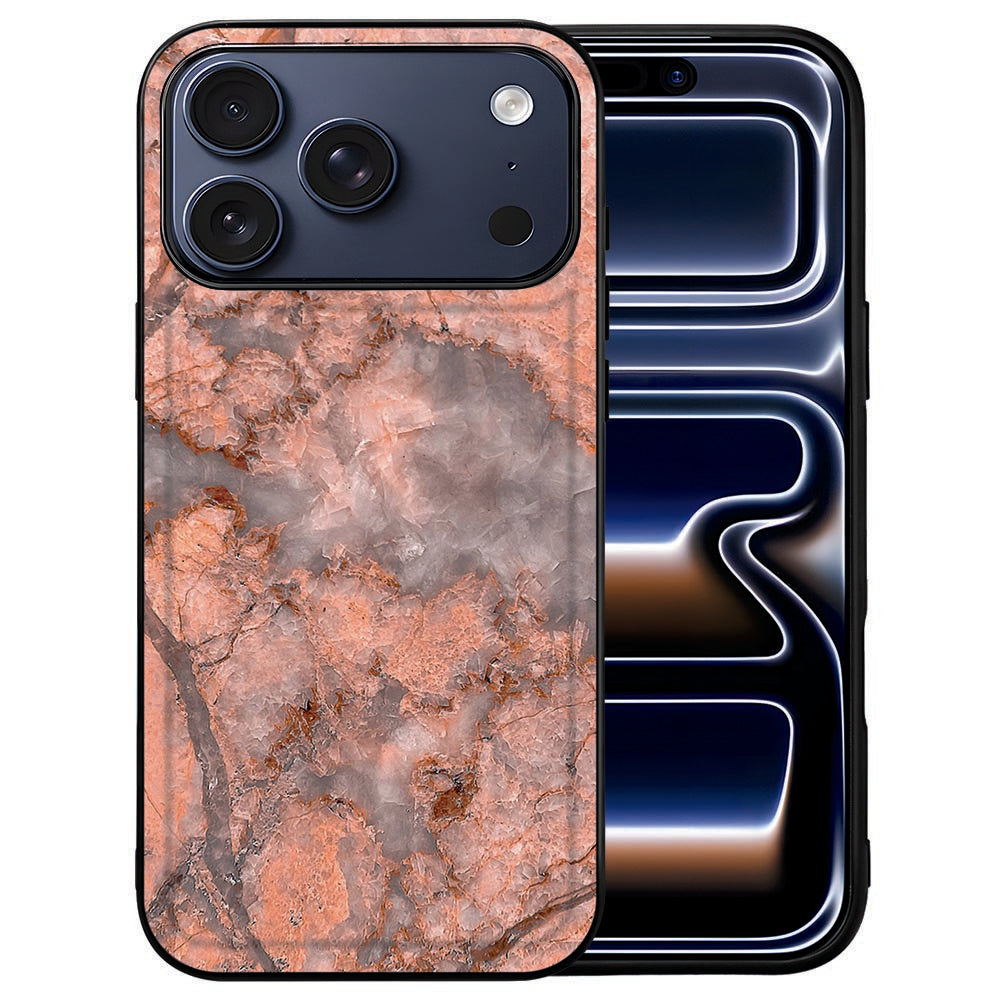 Oranje marmerprint met lichte aders op de achterkant van het iPhone 18 Pro hoesje Marmer Oranje