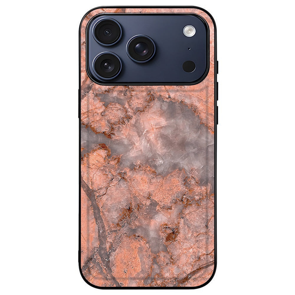 iPhone 18 Pro in het Marmer Oranje hoesje, het camera-eiland vrij binnen de rand