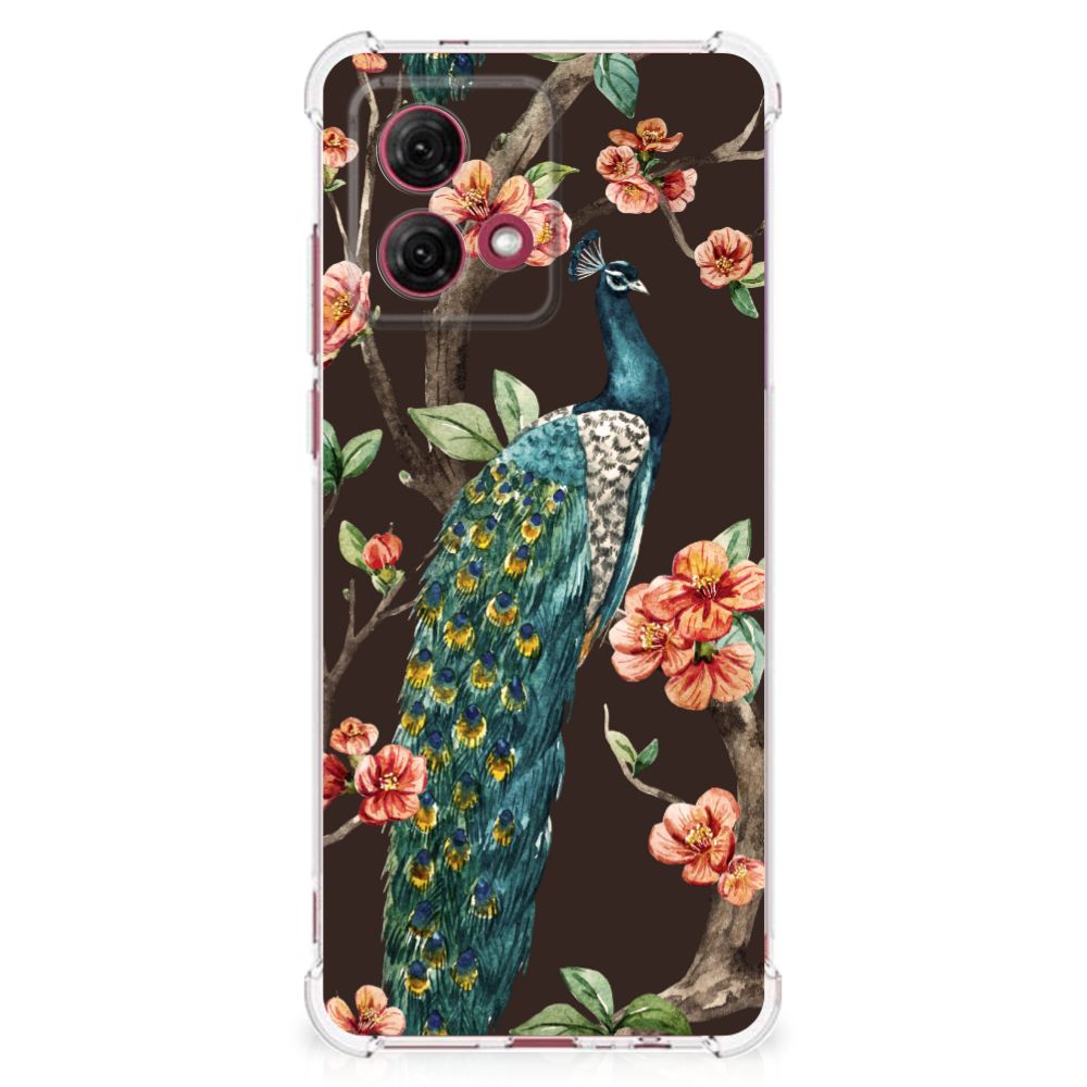 Motorola Moto G84 Case Anti-shock Pauw met Bloemen zijaanzicht