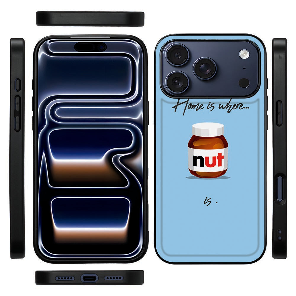 Nut Home hoesje voor iPhone 18 Pro van de zijkant, met de zwarte rand rondom