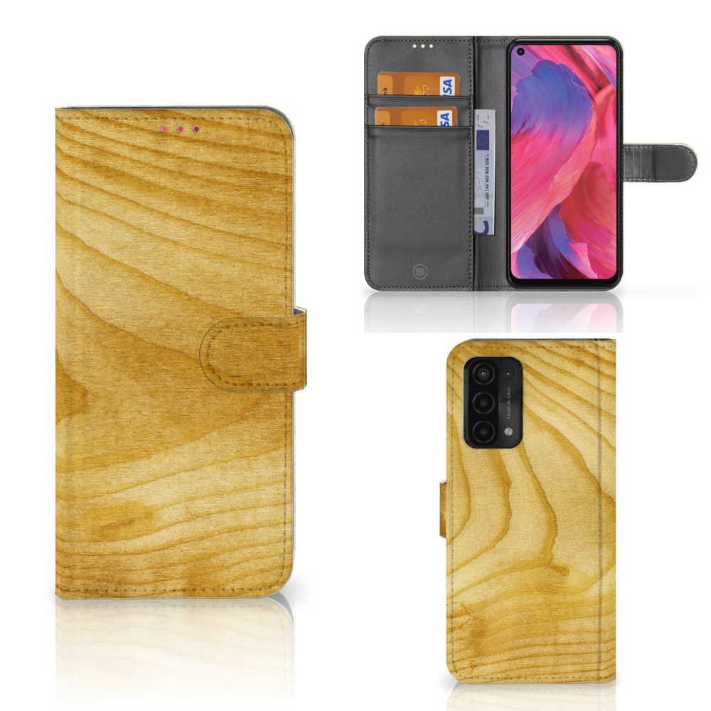 OPPO A54 5G | A74 5G | A93 5G Book Style Case Licht Hout boekhoesje licht hout aanzicht