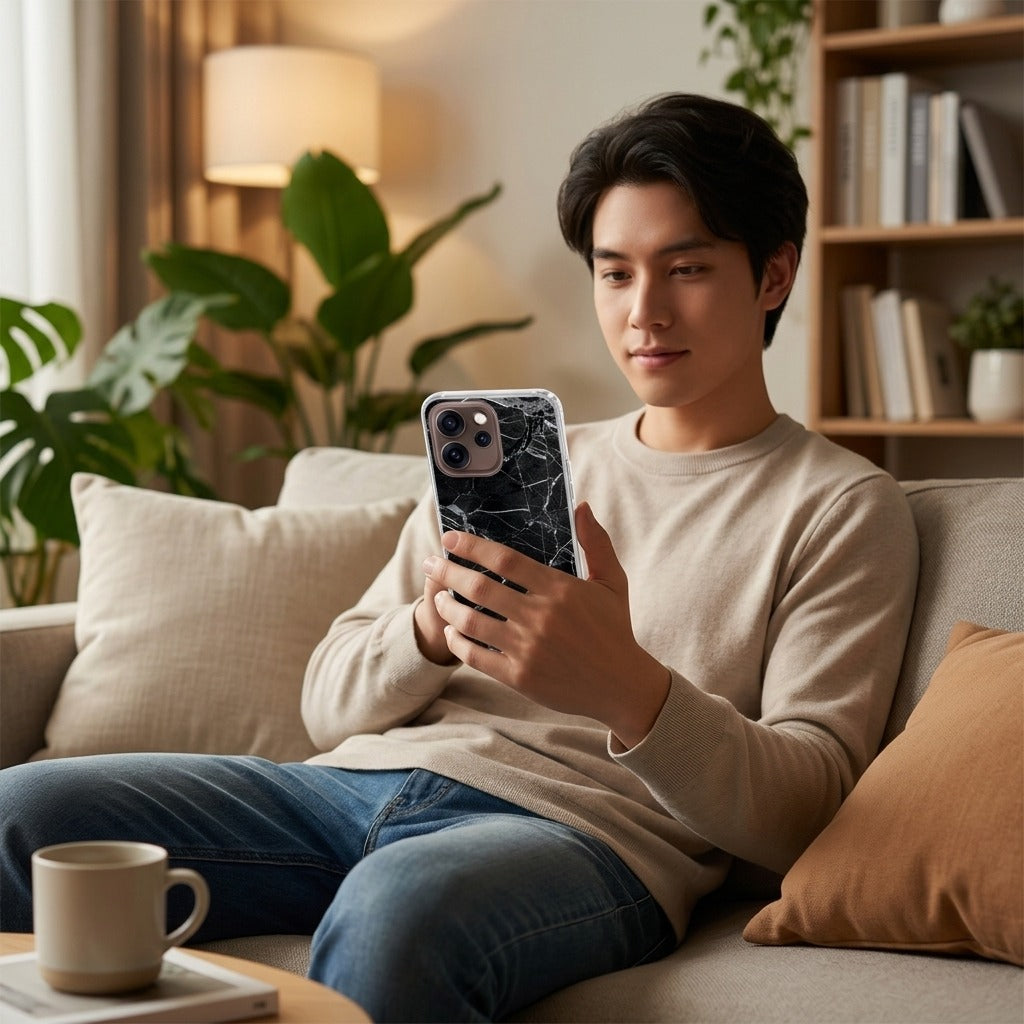 OPPO Reno15 Pro Softcase Back cover Marmer Zwart - lifestyle foto