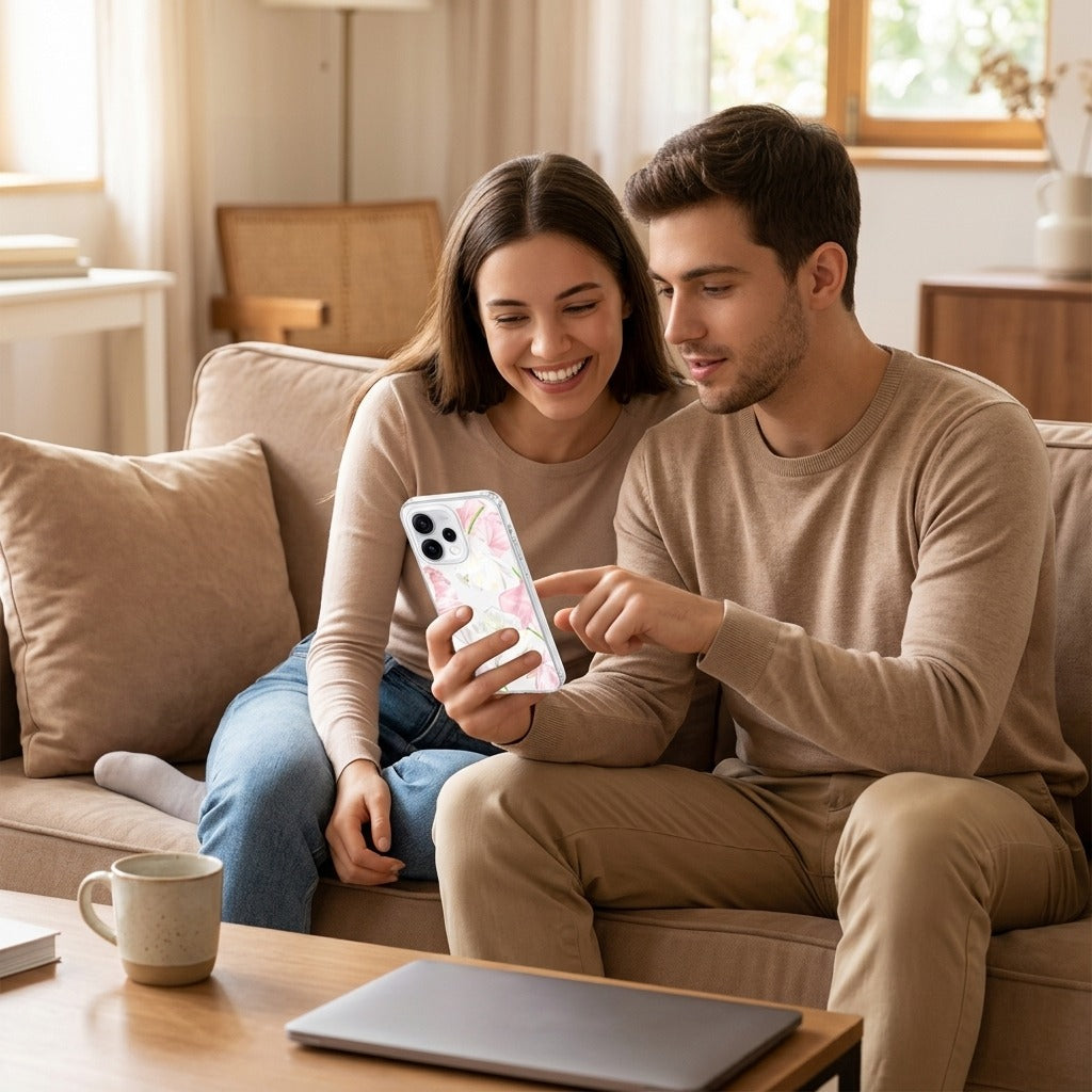 Siliconen hoesje OPPO Reno15 Lovely Flowers - lifestyle foto in huiselijke setting