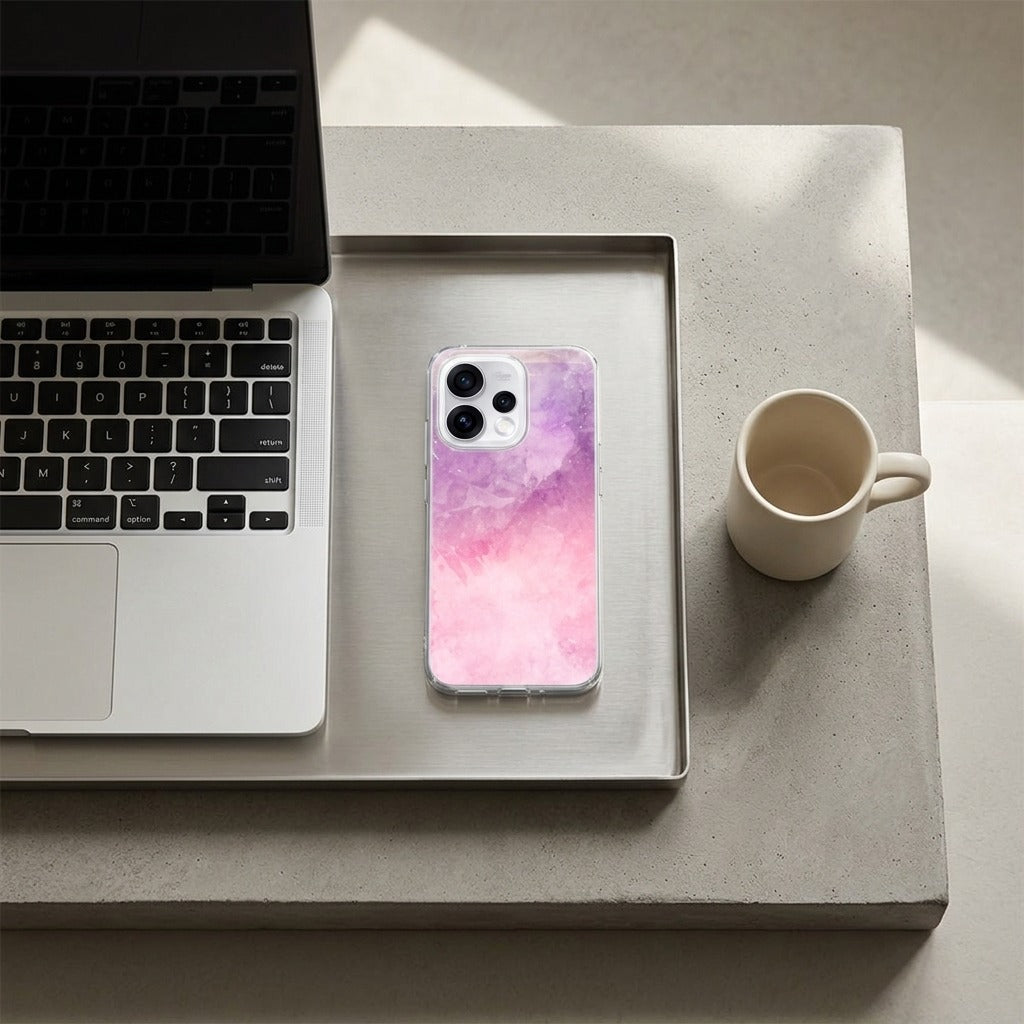 OPPO Reno15 siliconen hoesje Pink Purple Paint - lifestyle foto in huiselijke setting