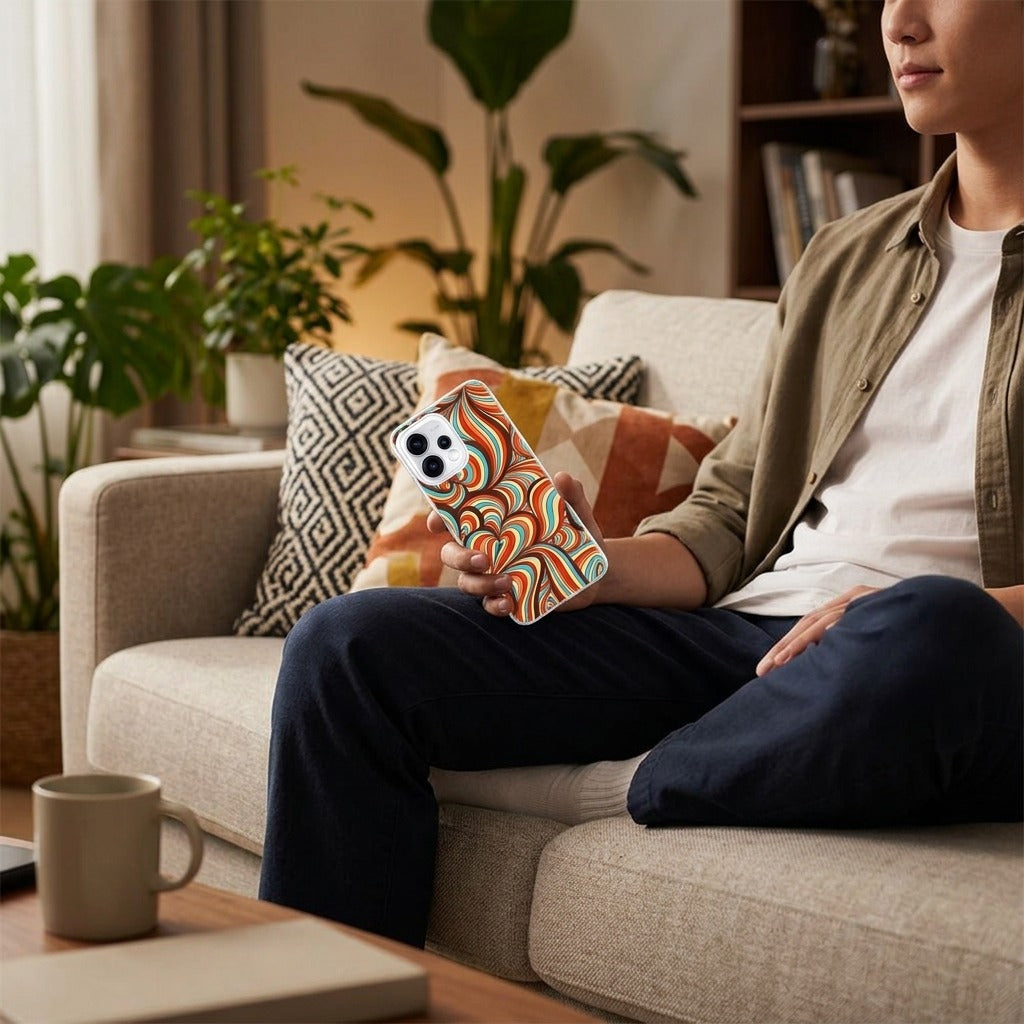 OPPO Reno15 siliconen hoesje Retro - lifestyle foto in huiselijke setting