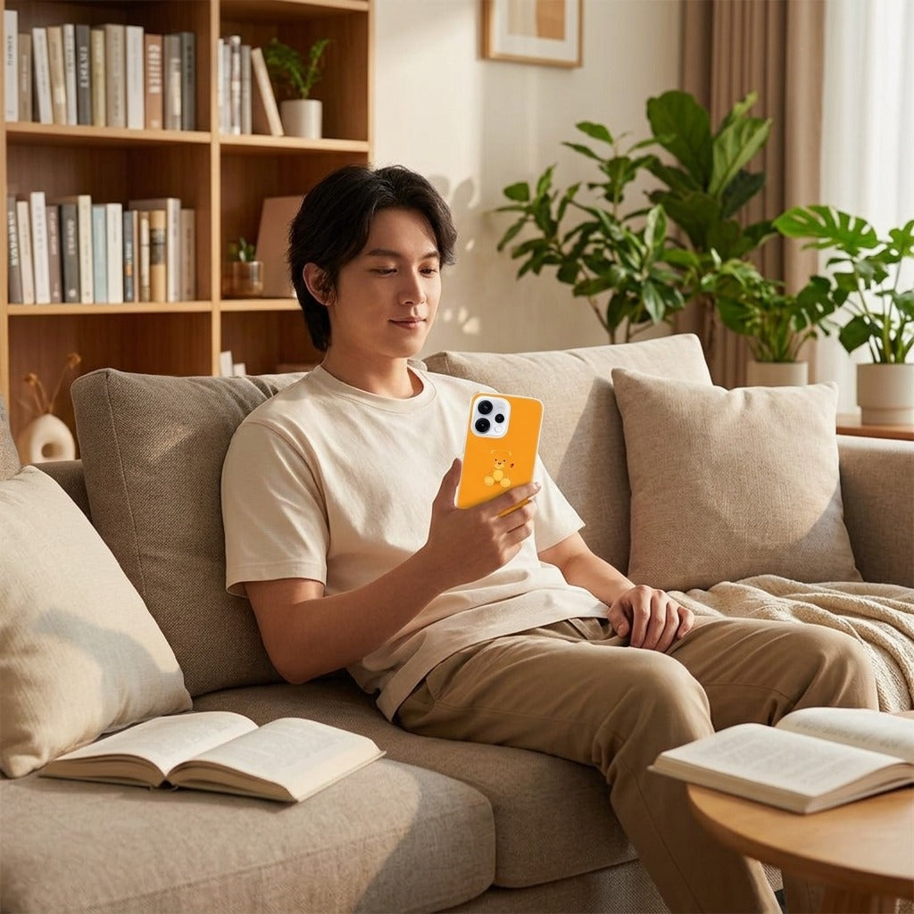 Hoesje OPPO Reno15 Baby Beer - lifestyle foto in huiselijke setting