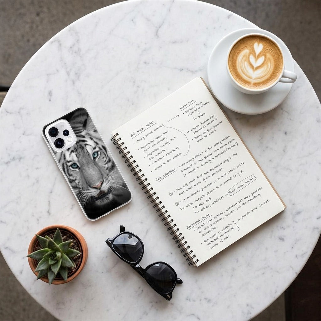 OPPO Reno15 TPU hoesje Tijger - lifestyle foto in huiselijke setting