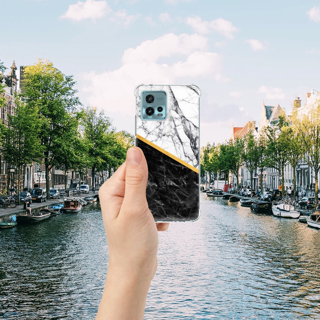 otorola Moto G72 Anti-Shock Hoesje Marmer Wit Zwart - Origineel Cadeau Man B2C Telecom