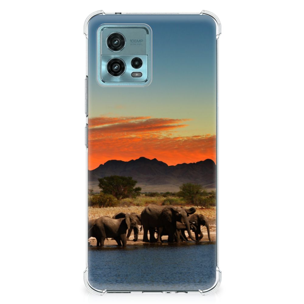 otorola Moto G72 Case Anti-shock Olifanten afbeelding van olifanten bij water met zonsondergang