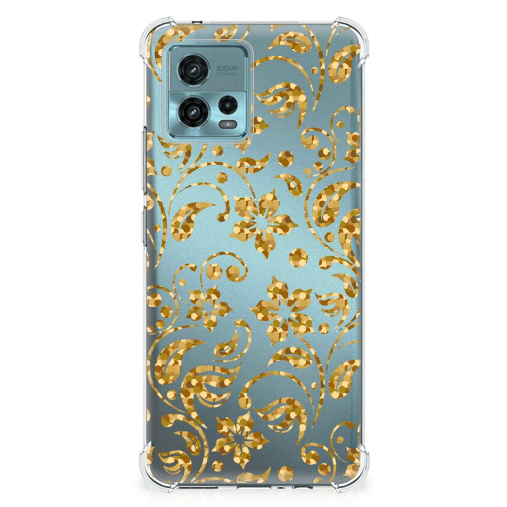 otorola Moto G72 Case Gouden Bloemen telefoonhoesje goud bloemen achterkant