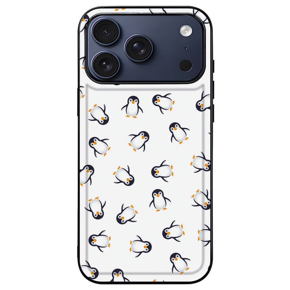 iPhone 18 Pro Max in het Pinguïn hoesje, herhalend pinguïnpatroon in een zwart kader