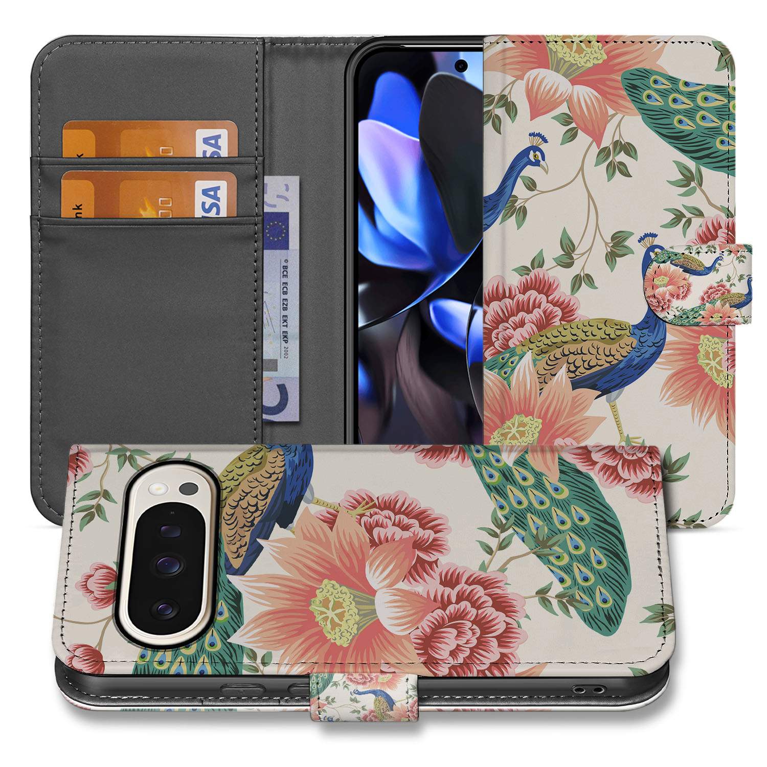 Pink Peacock Google Pixel 10 | 10 Pro | Book Case pauwenveren design voorkant