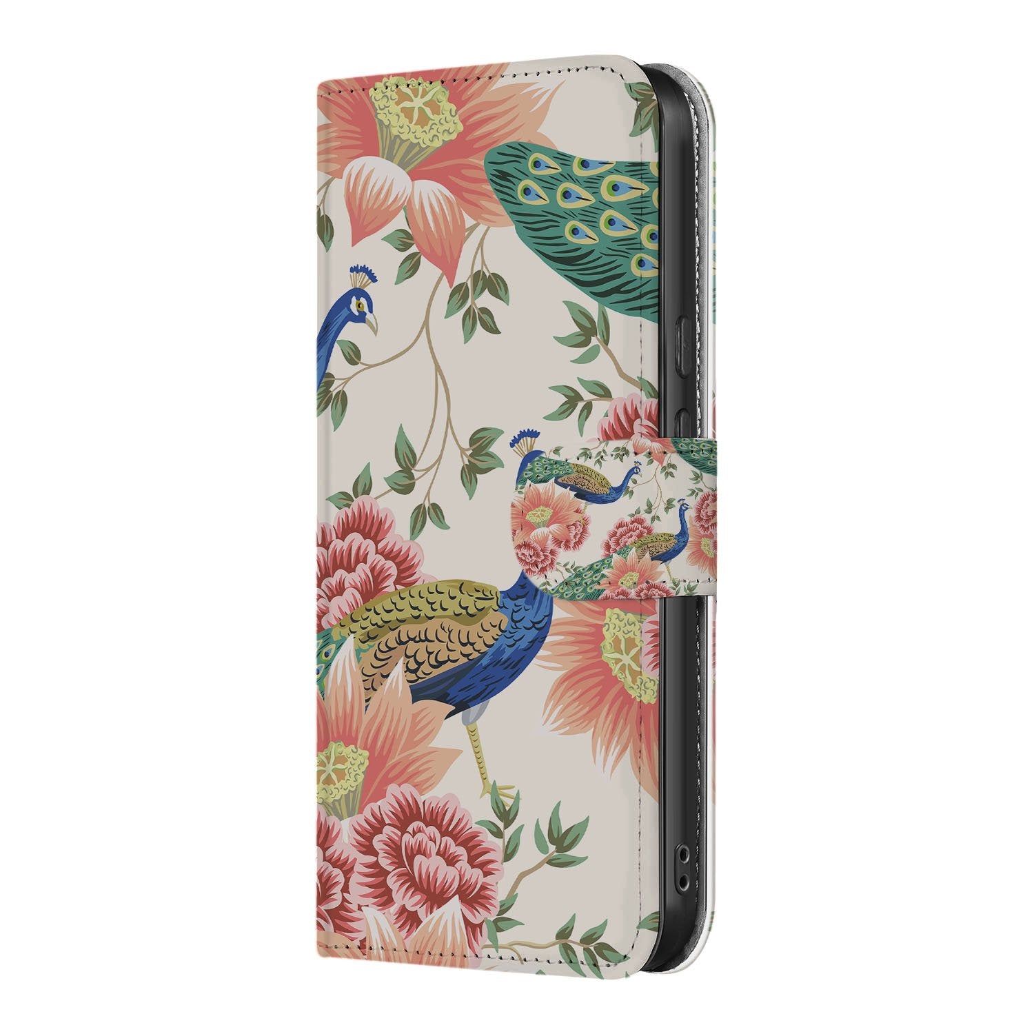 Pink Peacock Google Pixel 10 | 10 Pro | Book Case pauwenveren bloemen design zijaanzicht