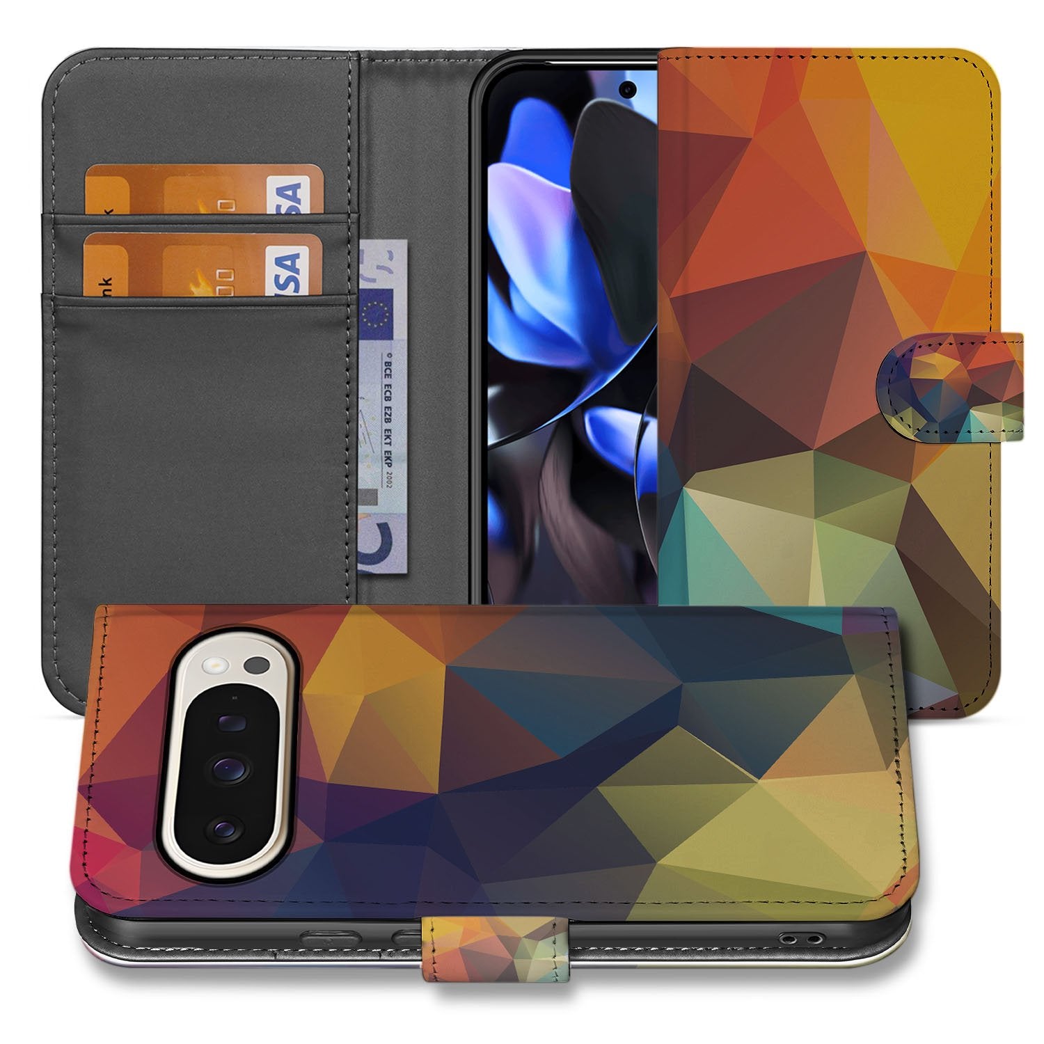Polygon Color Google Pixel 10 Pro Telefoonhoesje Book Case polygon design voorkant