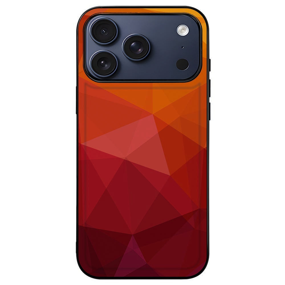 iPhone 18 Pro Max in het rode Polygon Red hoesje, facetten binnen de zwarte rand rond de camera