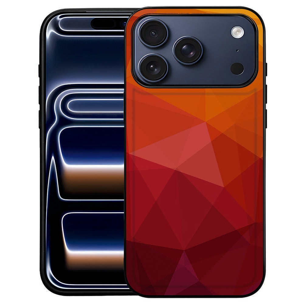 Polygon Red hoesje iPhone 18 Pro Max, rode veelhoekfacetten op de kunstleren achterkant