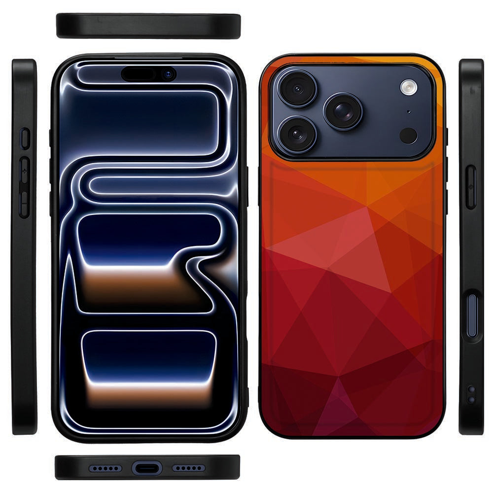 iPhone 18 Pro Max hoesje Polygon Red van opzij, zwarte TPU-rand met vrije volumeknoppen