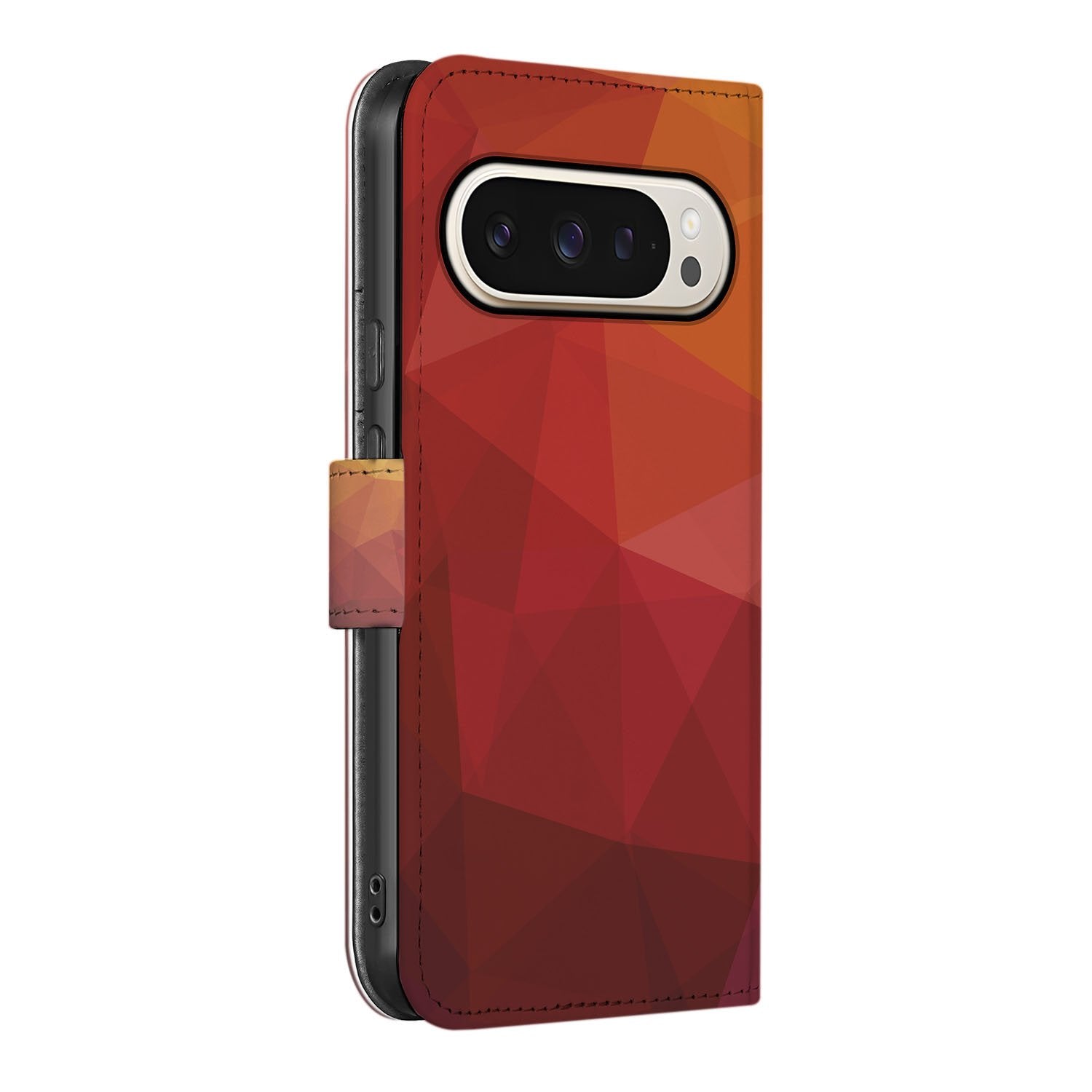 Google Pixel 10 | 10 Pro Polygon Rood portemonnee hoesje geometrisch zijaanzicht
