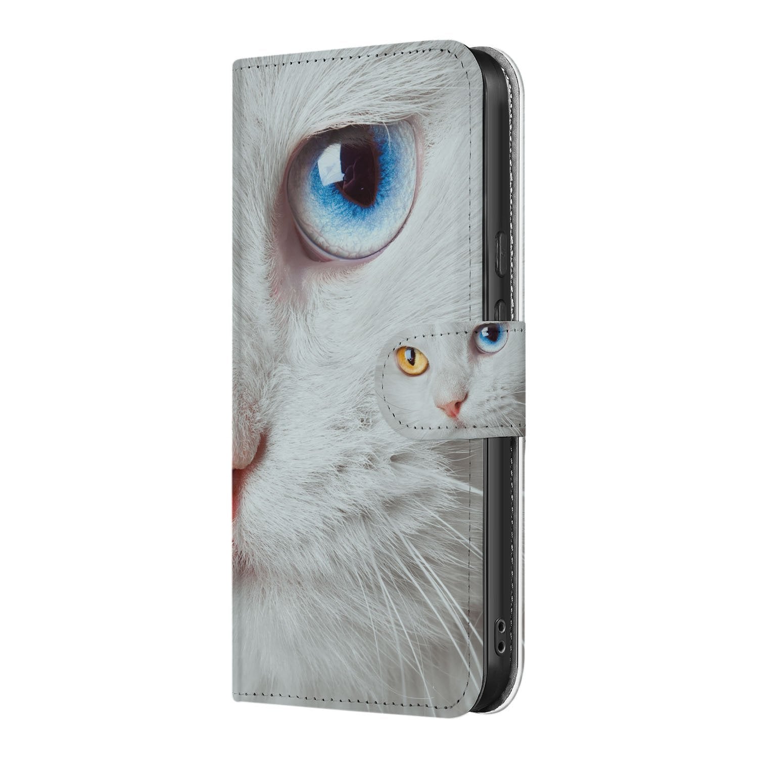 Portemonnee Hoesje Google Pixel 10 | 10 Pro Witte Kat Dierenprint zijaanzicht realistische kat print