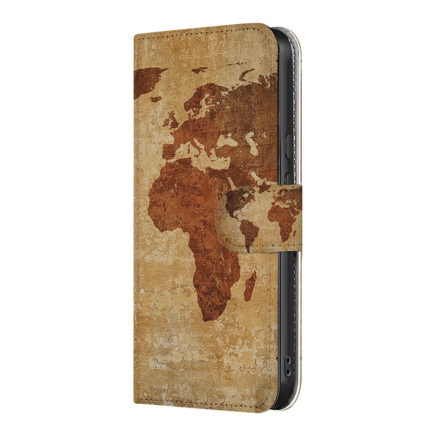 Portemonnee Hoesje Google Pixel 10 Pro Wereldkaart design wereldkaart aanzicht zijkant