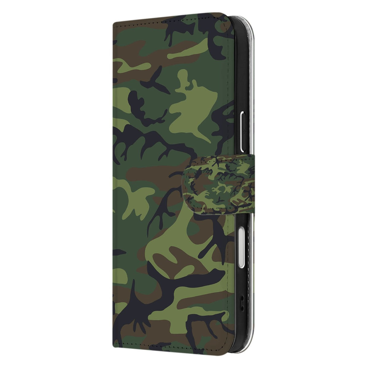 Zijkant van de iPhone 18 Pro bookcase Army Dark met magnetische sluitlip