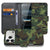 Portemonnee hoesje Army Dark voor iPhone 18 Pro, open en dicht naast elkaar met camouflageprint
