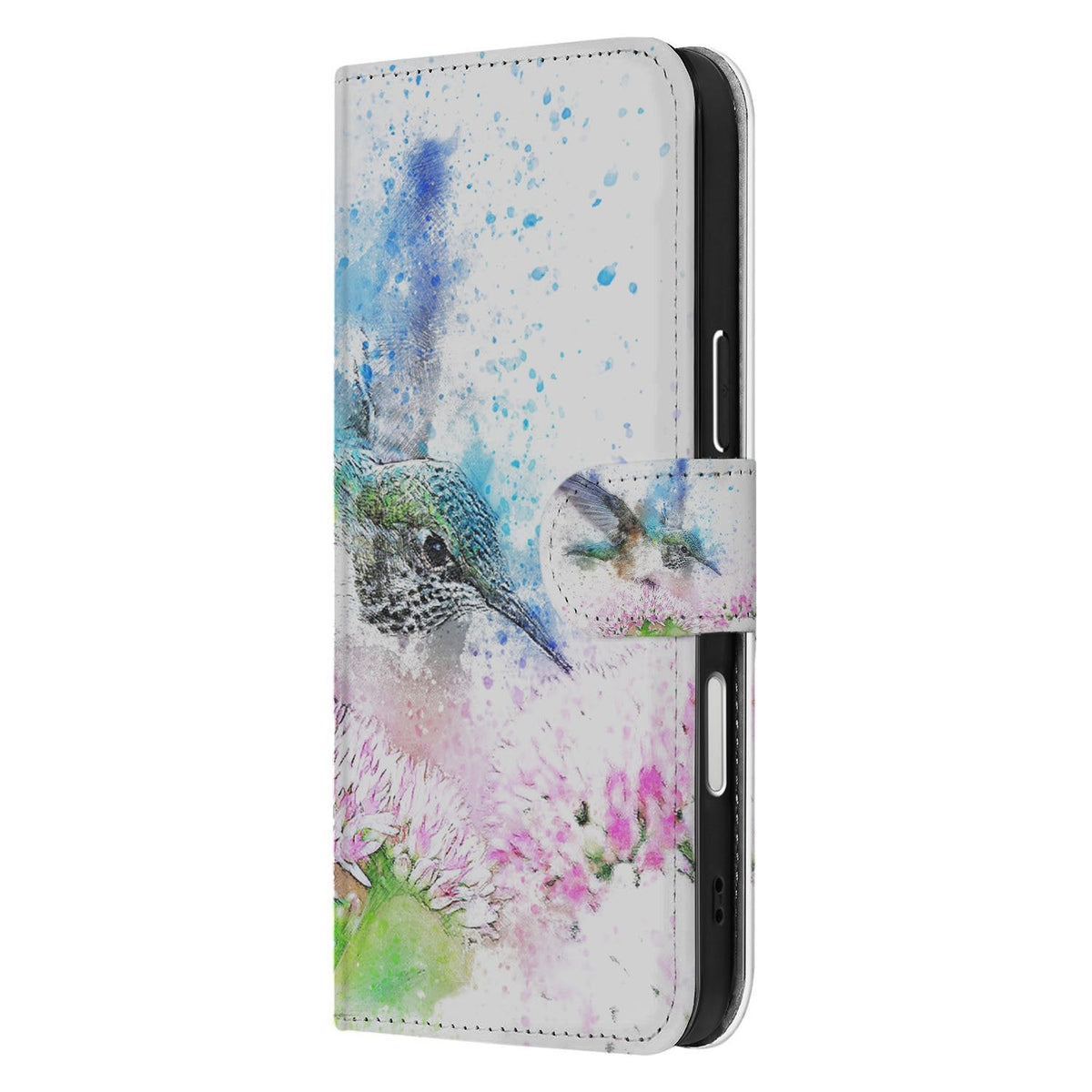 Rug en zijkant van het iPhone 18 Pro Max hoesje met Vogel-print in roze en wit