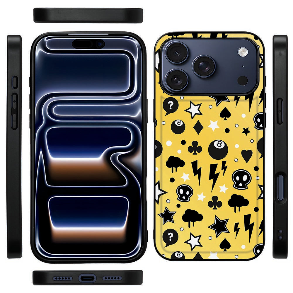 Zijkant van het Punk Yellow hoesje voor iPhone 18 Pro Max met de zwarte TPU-rand en knopuitsparingen